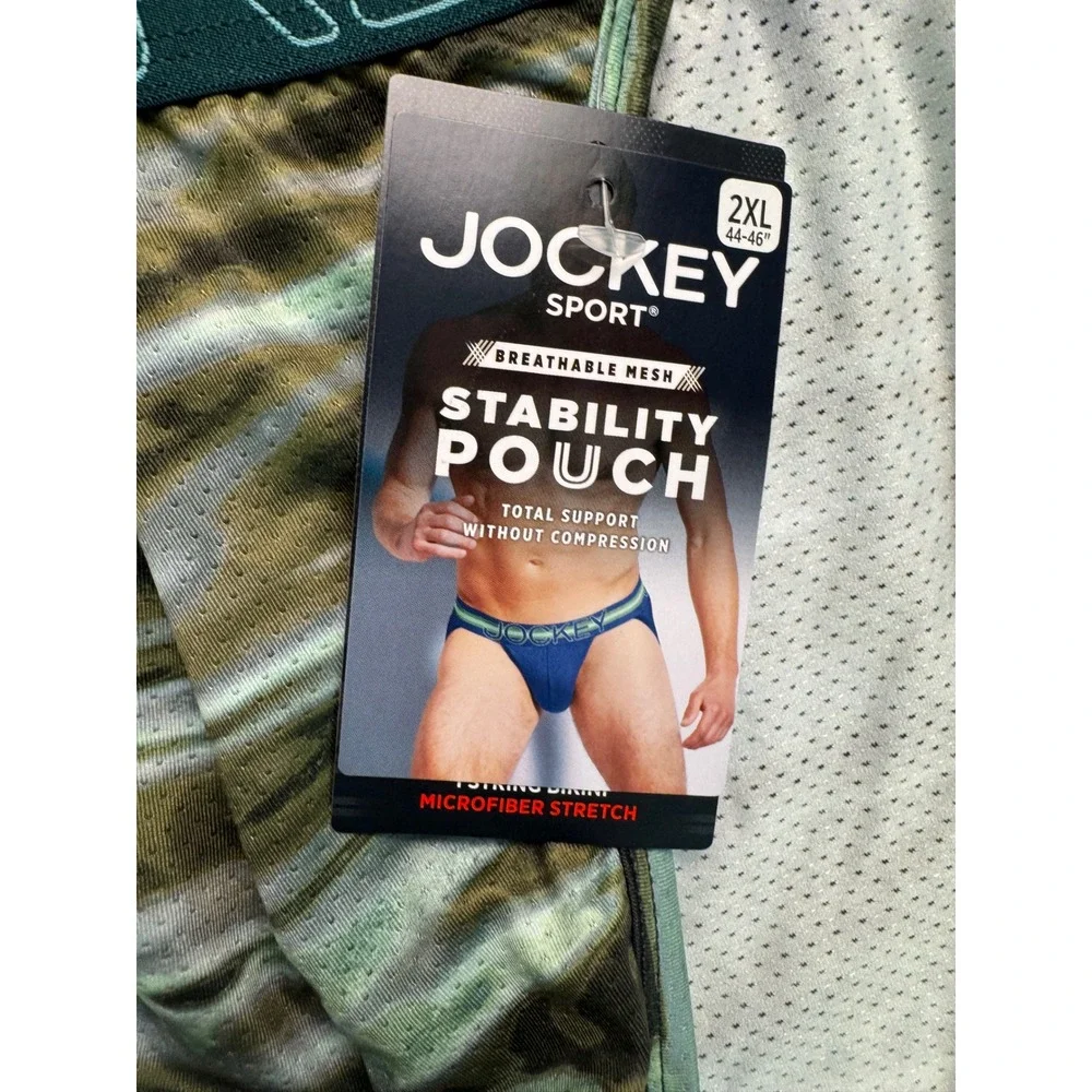 Jockey Sport Stability Pouch String Bikini Mens 2XL Green Camo Mesh Underwear